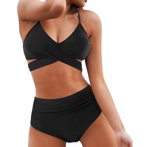 OMKAGI Women's High Waisted Bandage Bikini Set Wrap Two Piece Push Up Swimsuits